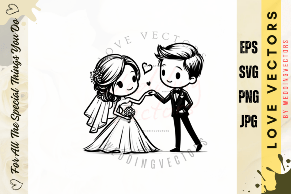 C3772: Elegant Wedding Couple and Love Vectors