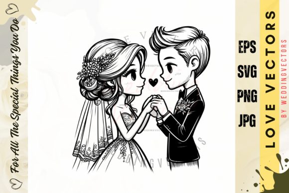 C3935: Wedding Couple and Love Vectors for Romantic Design