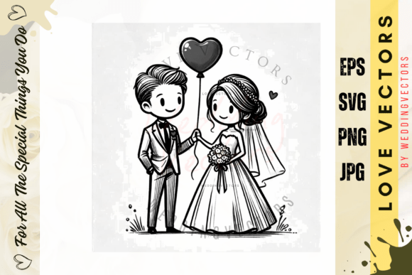 Designing Romance: The C3882 Wedding Couple & Love Vectors