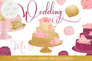 Elegant Wedding Cake Clipart Set in Pink, Purple & Gold