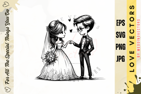 Elegant Wedding Couple & Love Vectors: The C3734 Collection