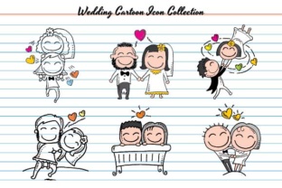 Wedding Cartoon Icon: Hand-Drawn Charm for Your Special Designs