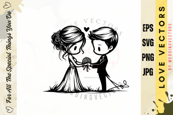 Wedding Couple and Love Vectors - C3748: A Delicate Expression of Romance