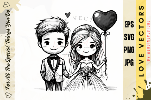 Wedding Couple and Love Vectors - C3781: Minimalist Romance for Modern Design