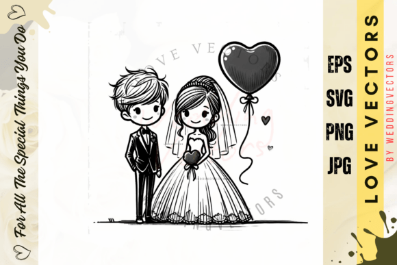Wedding Couple and Love Vectors: Elegant Design for C3763